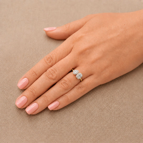 Berry's 18ct Yellow Gold Toi et Moi Emerald And Pear Cut Diamond Halo Ring - Berry's Jewellers