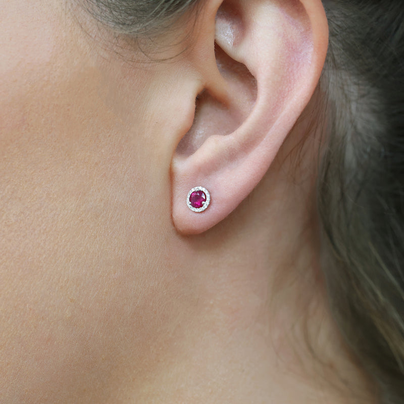 Berry's 18ct White Gold Round Ruby And Diamond Cluster Stud Earrings - Berry's Jewellers