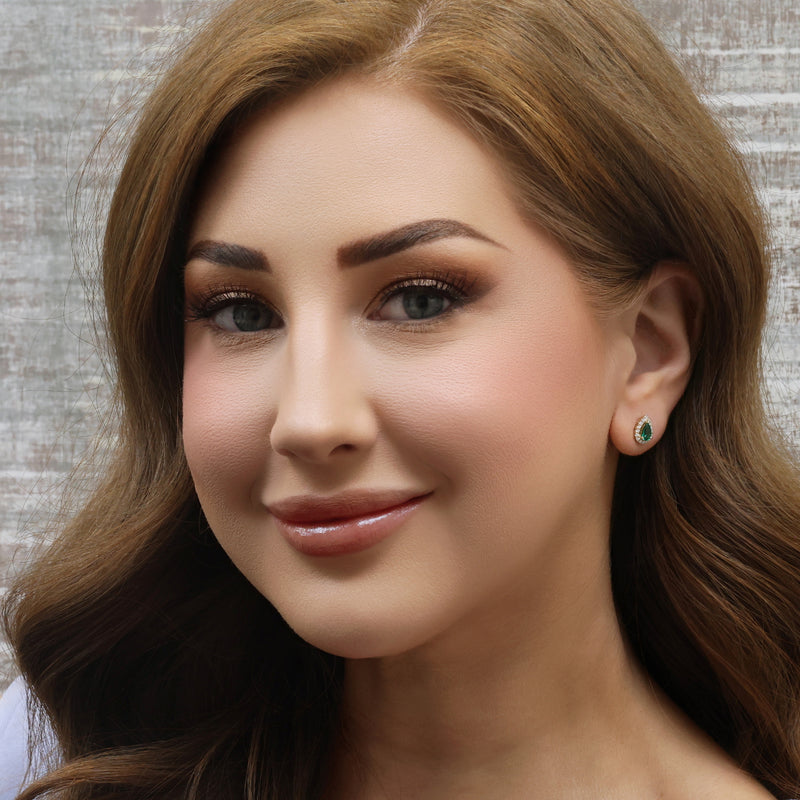 Berry's 18ct Yellow Gold Pear Shaped Emerald And Diamond Halo Earrings - Berry's Jewellers