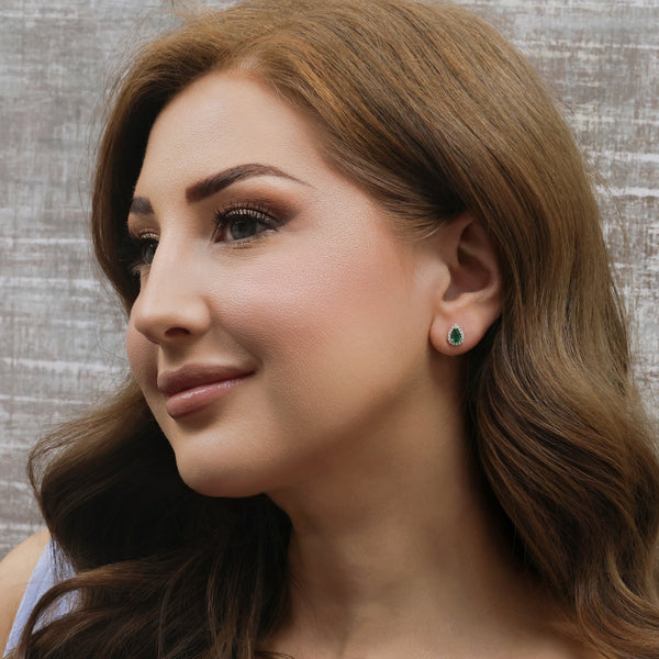 Berry's 18ct Yellow Gold Pear Shaped Emerald And Diamond Halo Earrings - Berry's Jewellers