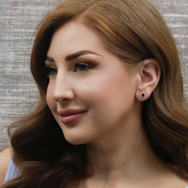 Berry's 18ct White Gold Oval Ruby And Diamond Cluster Earrings - Berry's Jewellers