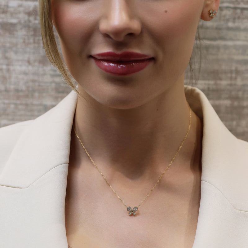 18ct Yellow Gold Pave Set Diamond Butterfly Pendant