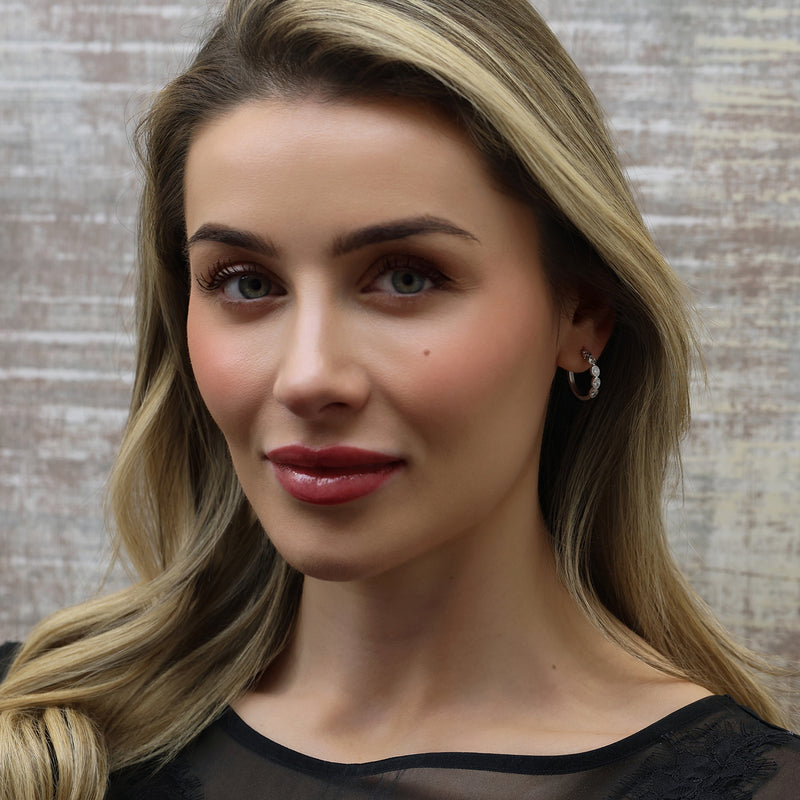 18ct White Gold Oval Cut Diamond Rub Over Set Hoop Earrings