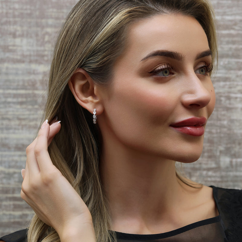 18ct White Gold Oval Cut Diamond Rub Over Set Hoop Earrings