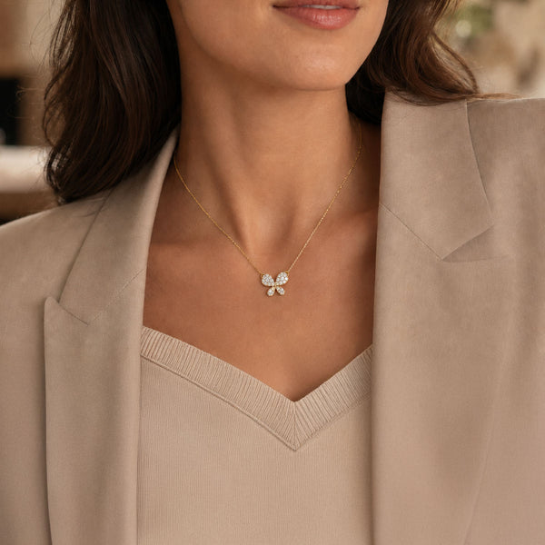 18ct Yellow Gold Pave Set Diamond Butterfly Pendant