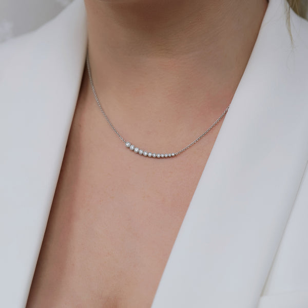 Berry's 18ct White Gold Graduated Millgrain Edge Diamond Line Pendant - Berry's Jewellers