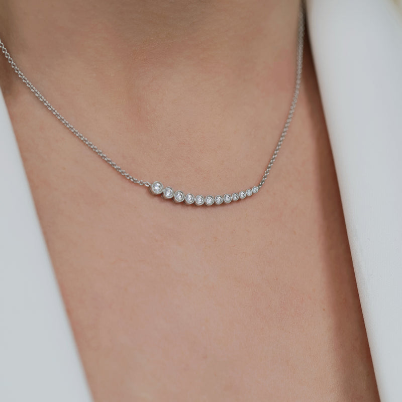 Berry's 18ct White Gold Graduated Millgrain Edge Diamond Line Pendant - Berry's Jewellers