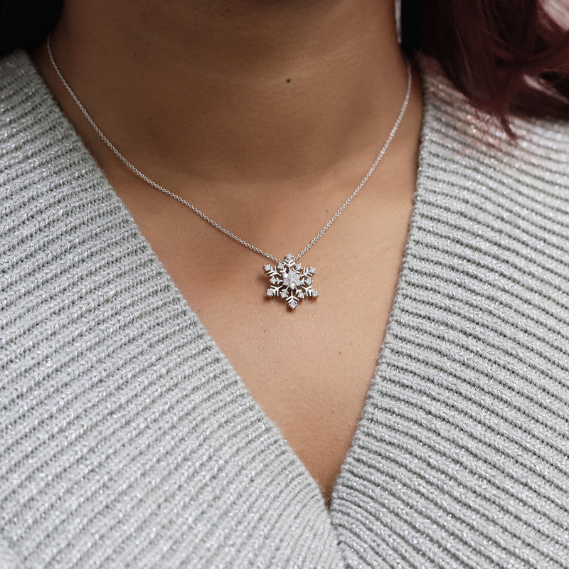 18ct White Gold Diamond Snowflake Pendant