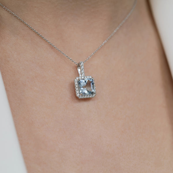 Berry's 18ct White Gold Aquamarine And Diamond Halo Pendant - Berry's Jewellers