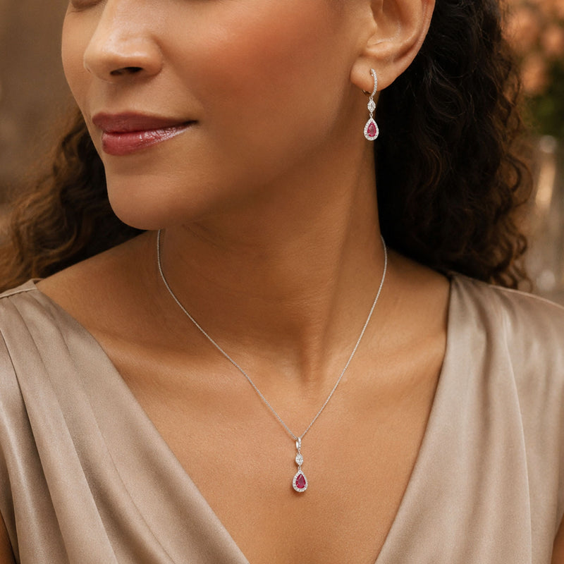 Berry's 18ct White Gold Pear Cut Ruby And Diamond Pendant - Berry's Jewellers