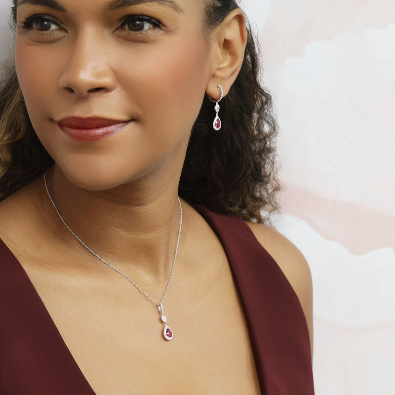 Berry's 18ct White Gold Pear Cut Ruby And Diamond Pendant - Berry's Jewellers