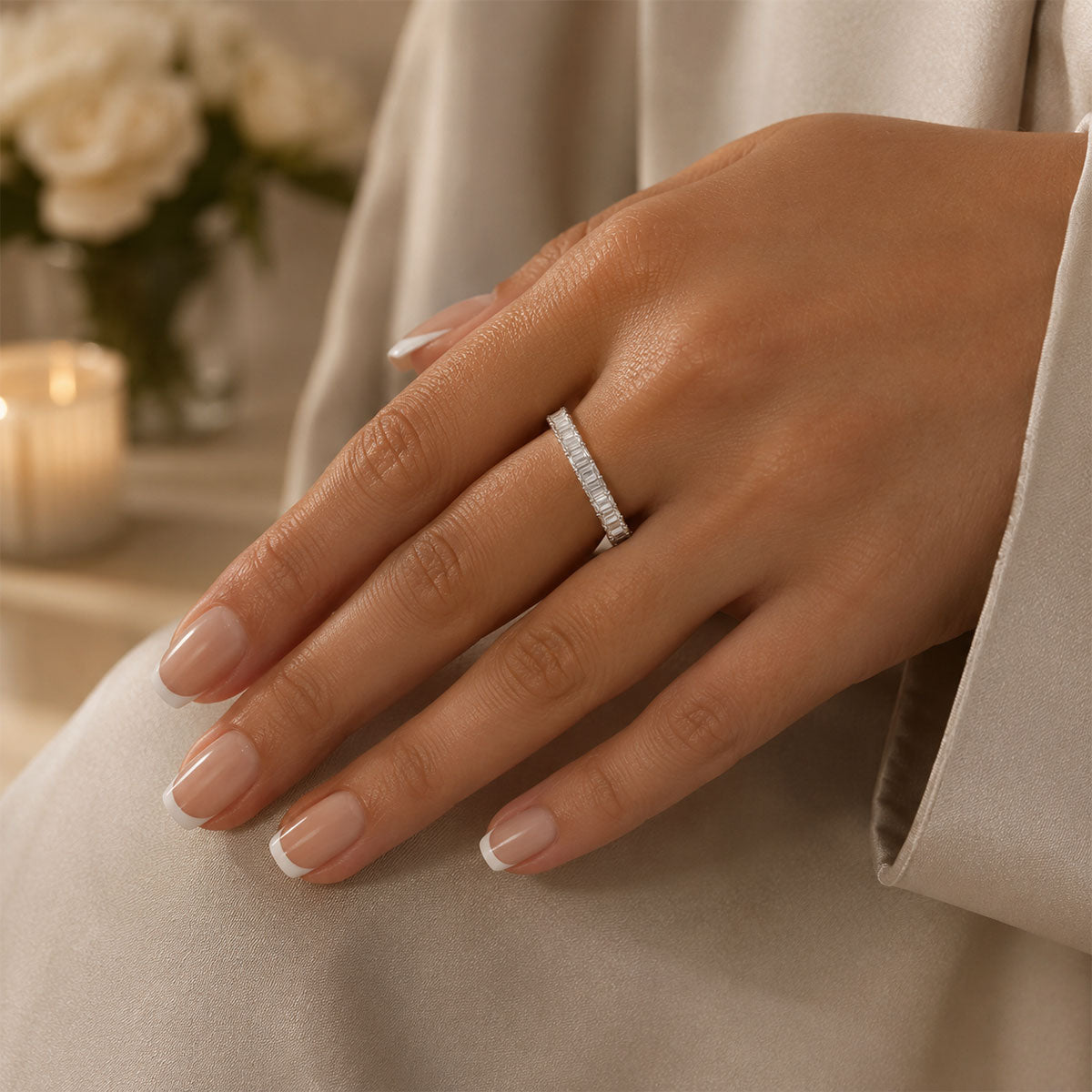Platinum Emerald Cut Diamond Half Eternity Ring