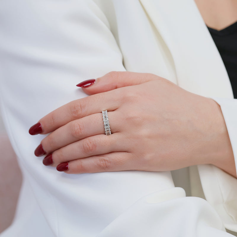 Platinum Emerald Cut Diamond Claw Set Half Eternity Ring