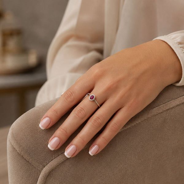 Platinum Oval Ruby And Diamond Cluster Ring