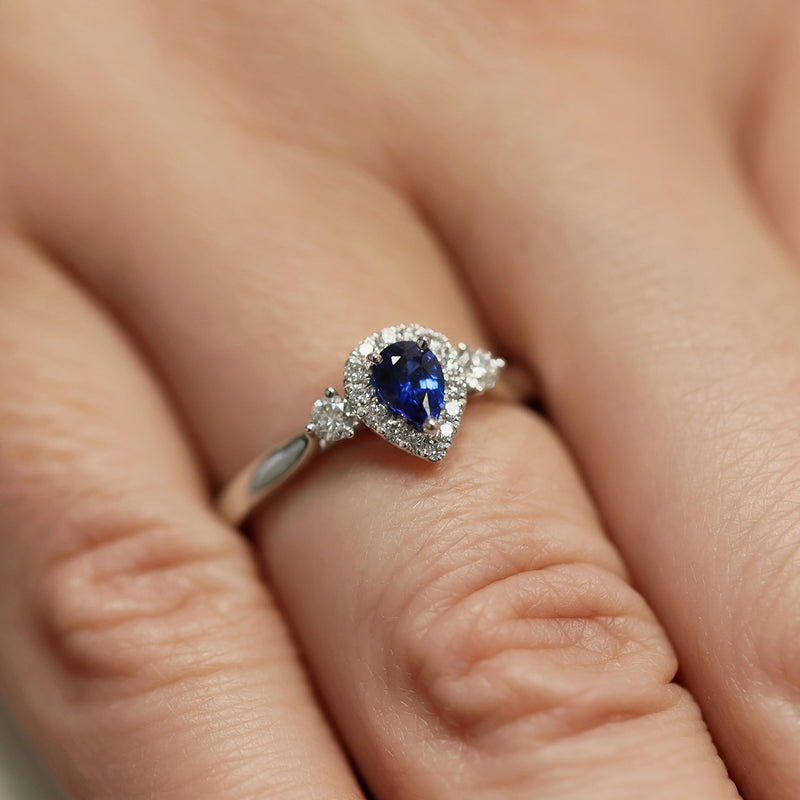 Berry's Platinum Pear Sapphire And Diamond Halo Surround Fancy Ring - Berry's Jewellers
