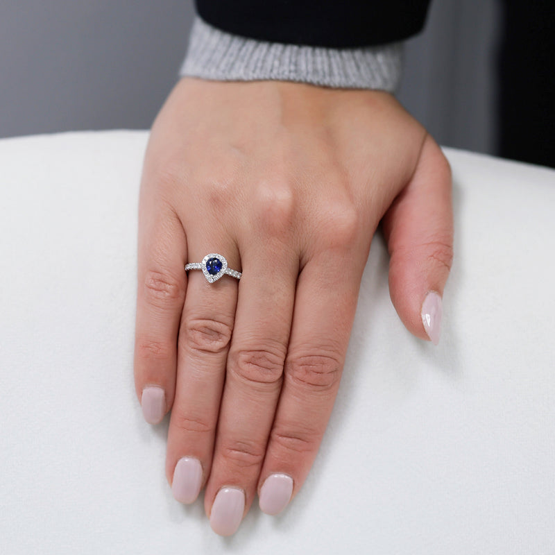 Berry's Platinum Pear Sapphire Ring With Diamond Halo Surround And Shoulders - Berry's Jewellers