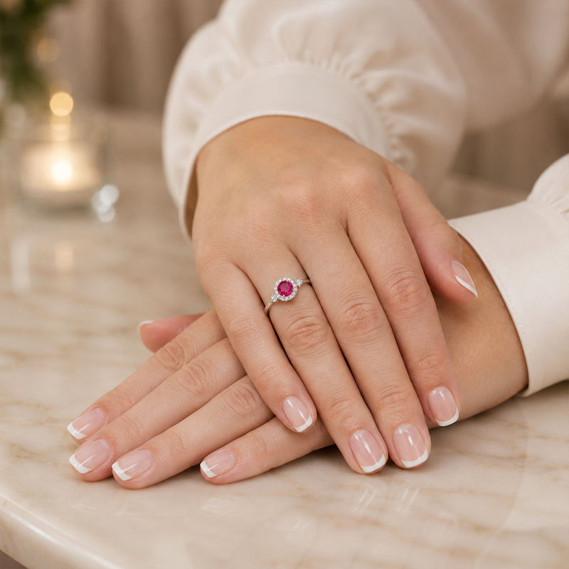 Platinum Round Brilliant Ruby And Diamond Fancy Ring