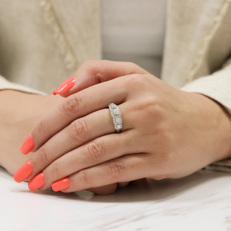 Berry's Platinum Five Stone Round Brilliant Cut Diamond Halo Ring - Berry's Jewellers