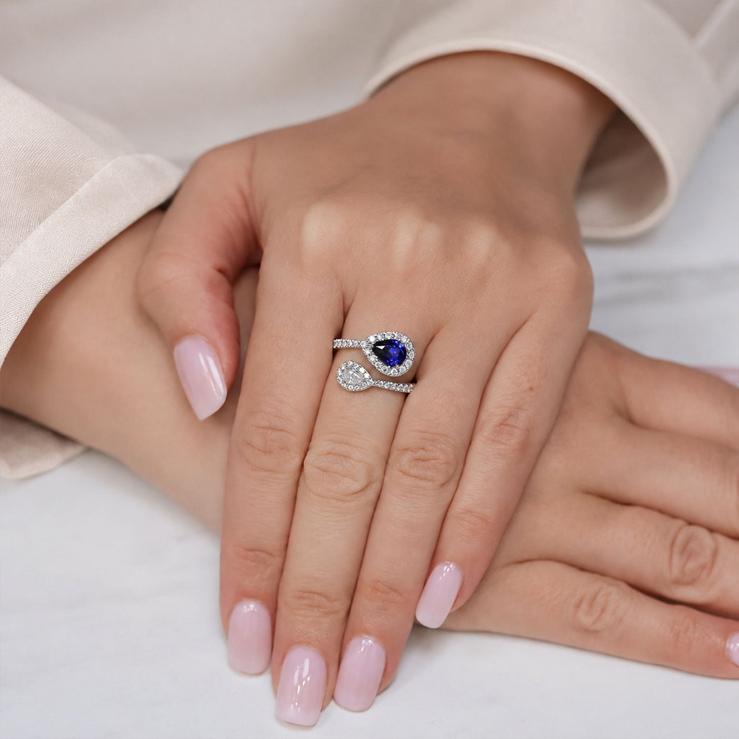 Berry's Platinum Toi et Moi Pear Cut Sapphire And Diamond Halo Two Stone Ring - Berry's Jewellers