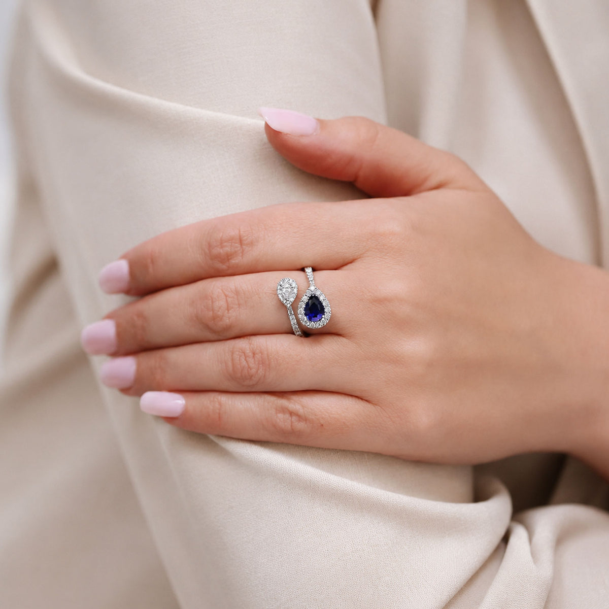 Berry's Platinum Toi et Moi Pear Cut Sapphire And Diamond Halo Two Stone Ring - Berry's Jewellers