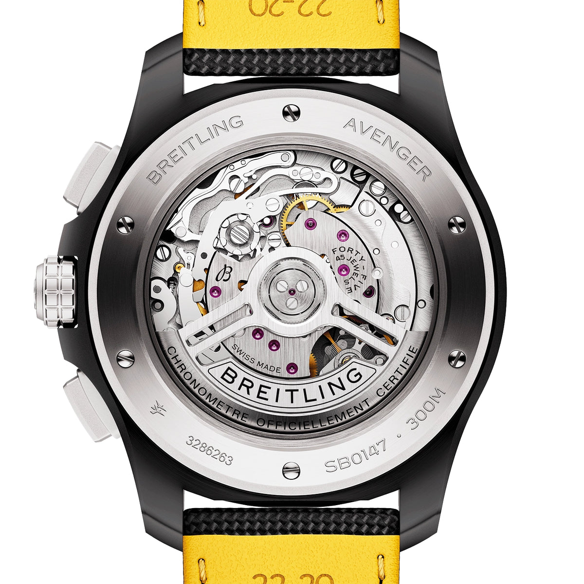 Breitling Avenger Night Mission 44mm Black Ceramic & Yellow Dial Mens Watch - Berry's Jewellers