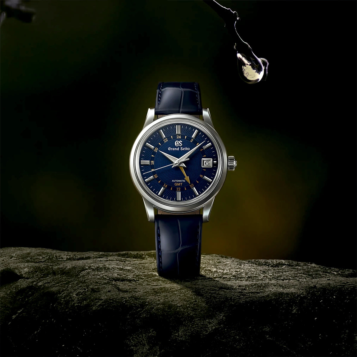 Grand Seiko Elegance GMT 'Moondrop' 39mm Blue Dial Mens Strap Watch - Berry's Jewellers