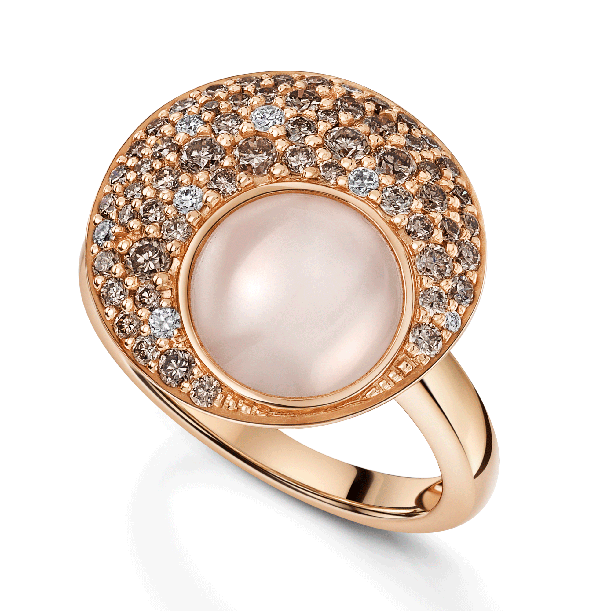 18ct Rose Gold Moonstone Disc Ring With White & Chocolate Diamonds