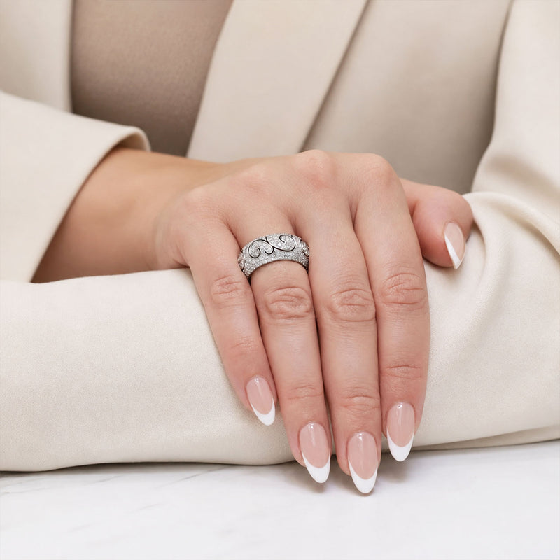 18ct White Gold Diamond Full Pave Set Swirl Dress Ring