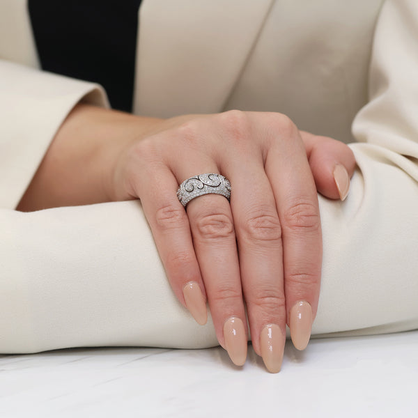 Berry's 18ct White Gold Diamond Full Pave Set Swirl Dress Ring - Berry's Jewellers
