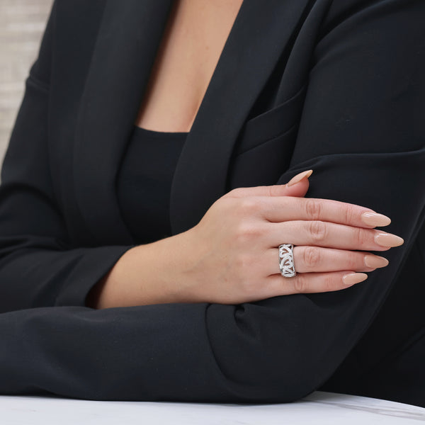 Berry's 18ct White Gold Pave Set Diamond Band With Heart Decoration Dress Ring - Berry's Jewellers