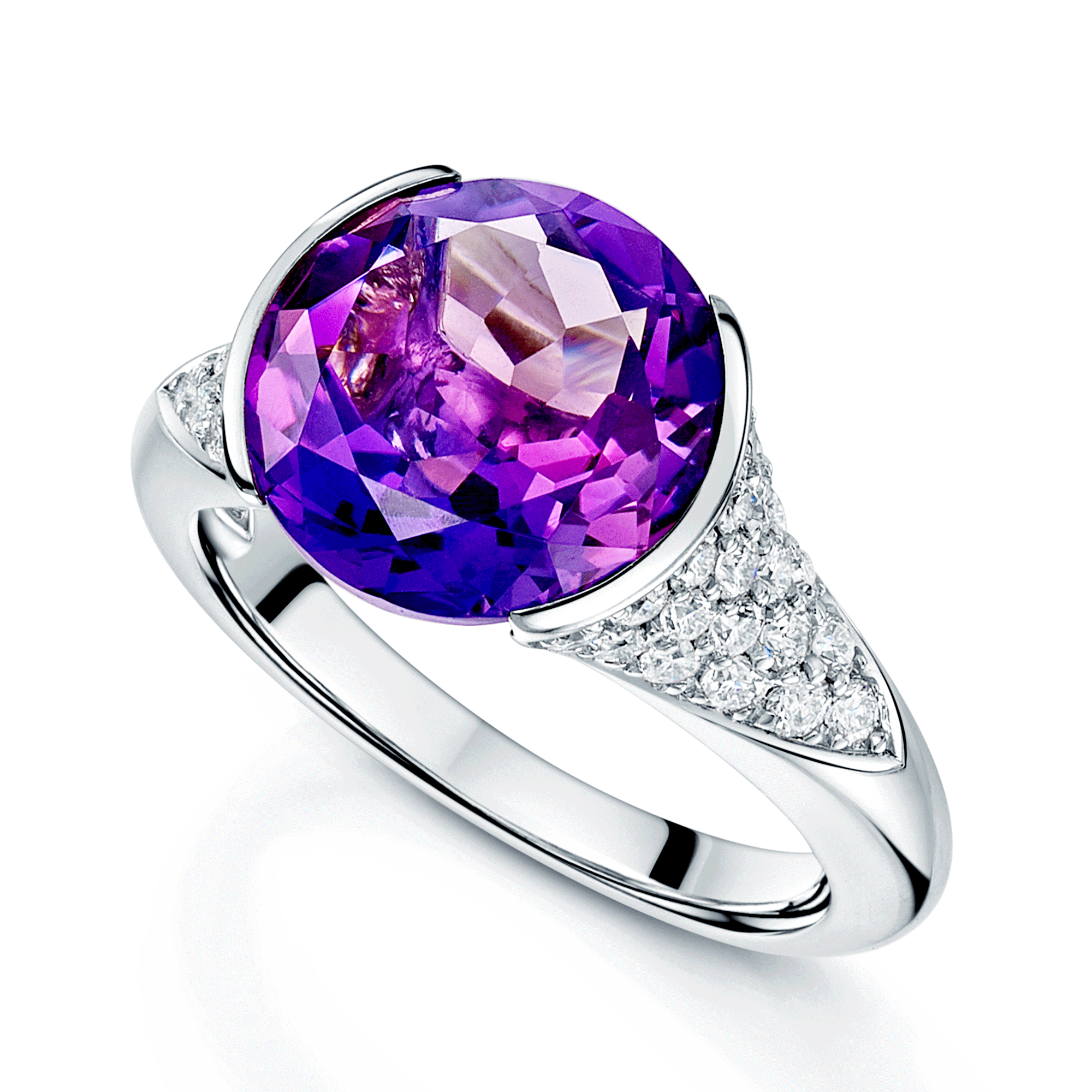18ct White Gold Amethyst And Diamond Pave Set Dress Ring