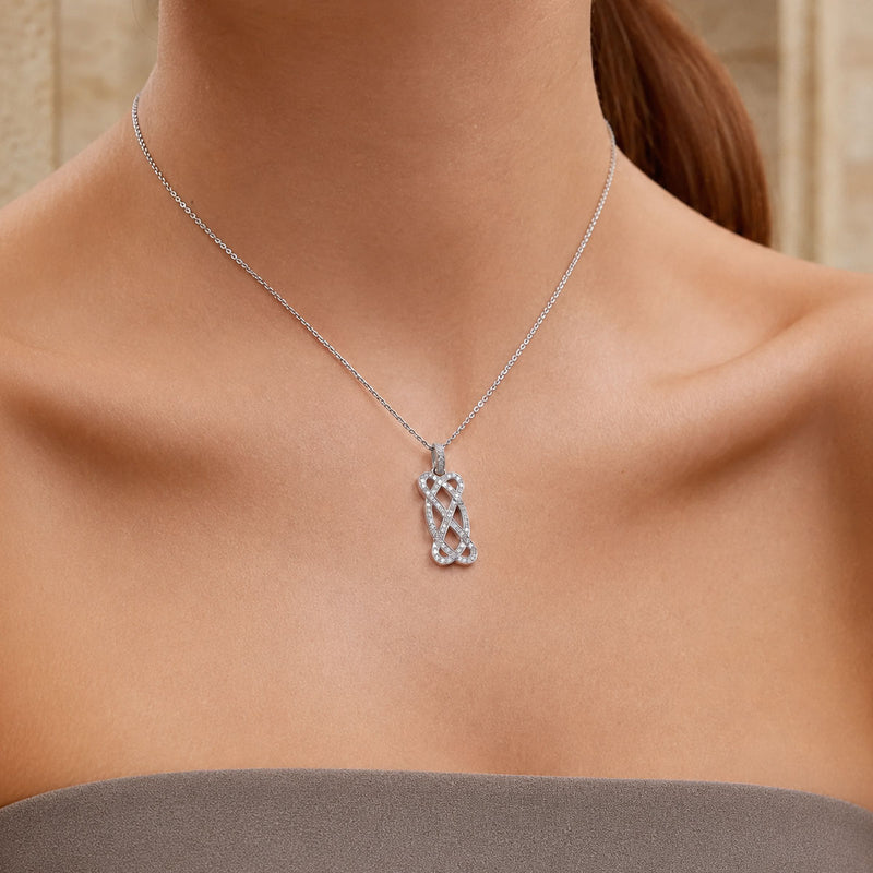 18ct White Gold Diamond Pave Set Open Scroll Rectangular Drop Pendant