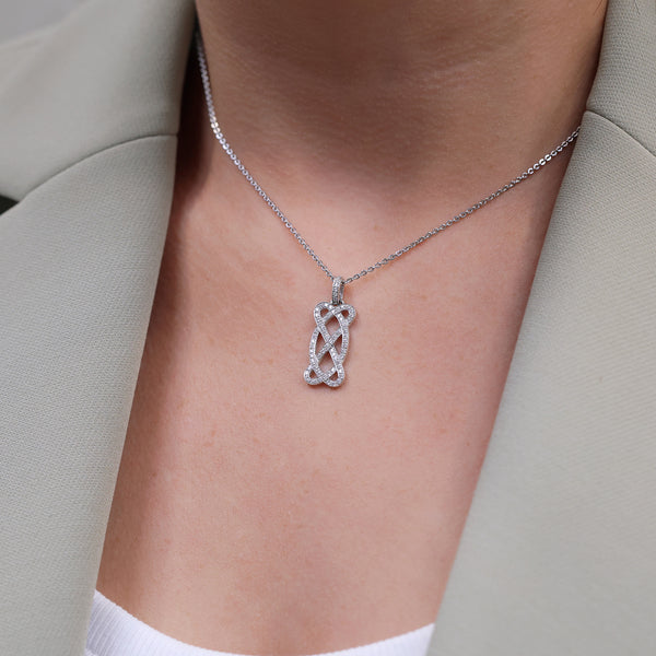 Berry's 18ct White Gold Diamond Pave Set Open Scroll Rectangular Drop Pendant - Berry's Jewellers