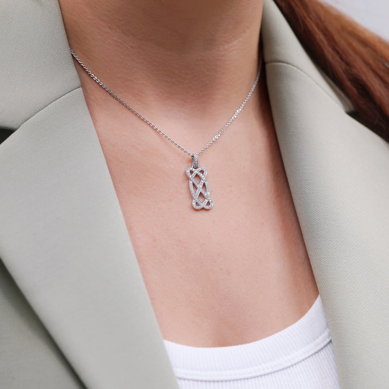 Berry's 18ct White Gold Diamond Pave Set Open Scroll Rectangular Drop Pendant - Berry's Jewellers