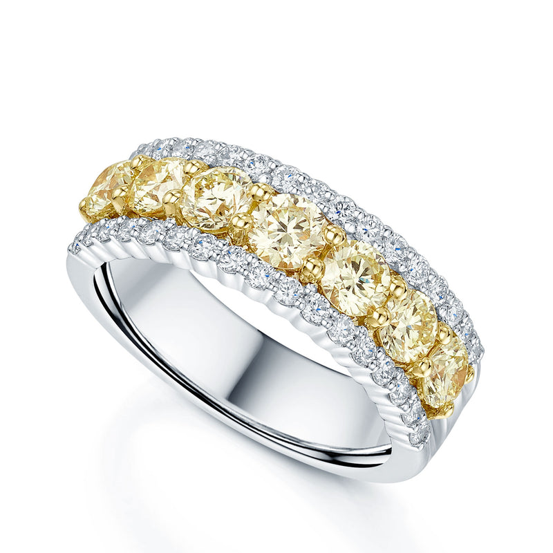 Berry's Platinum Yellow & White Diamond Three Row Dress Ring - Berry's Jewellers