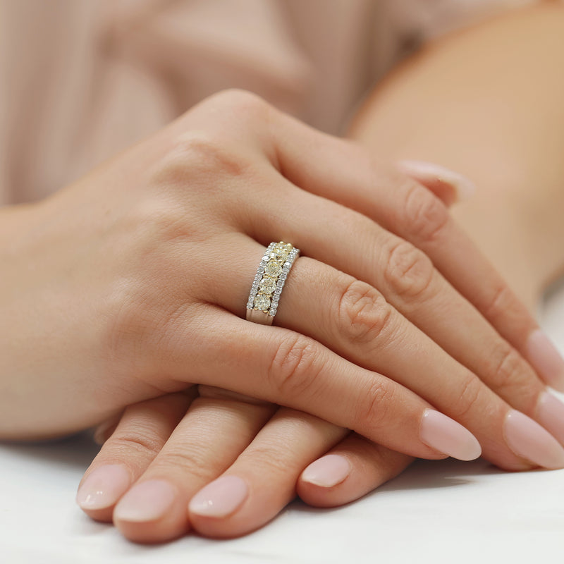 Berry's Platinum Yellow & White Diamond Three Row Dress Ring - Berry's Jewellers