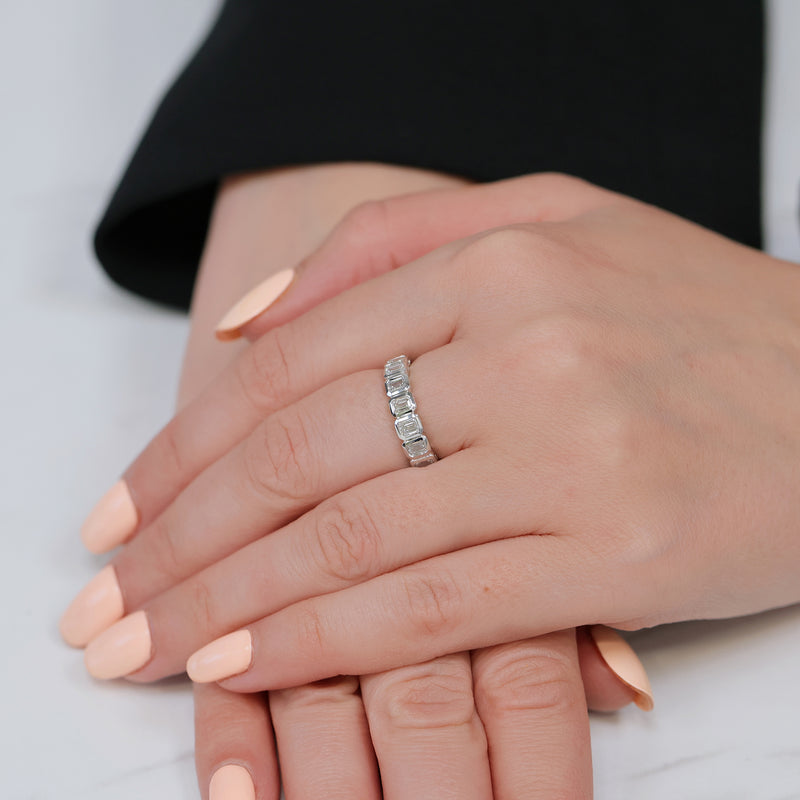 Berry's Platinum Emerald Cut Diamond Half Eternity Rub Over Set Ring - Berry's Jewellers