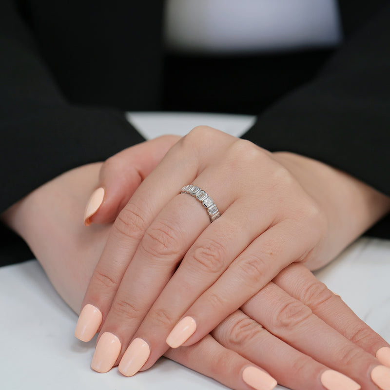 Berry's Platinum Emerald Cut Diamond Half Eternity Rub Over Set Ring - Berry's Jewellers