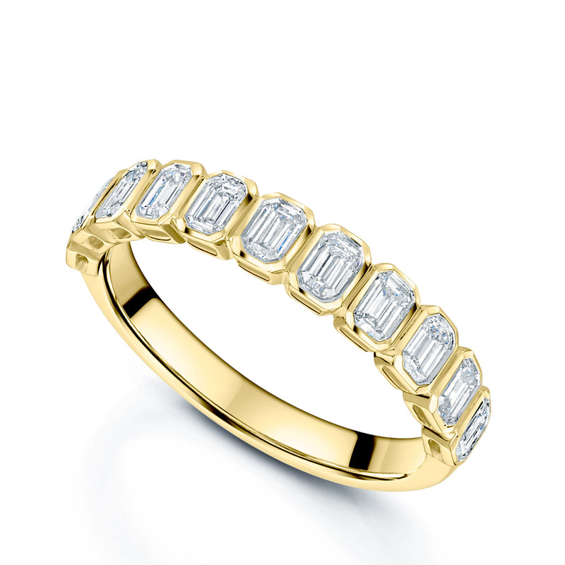 Berry's 18ct Yellow Gold Emerald Cut 1.00 Carat Diamond Half Eternity Rub Over Set Ring - Berry's Jewellers