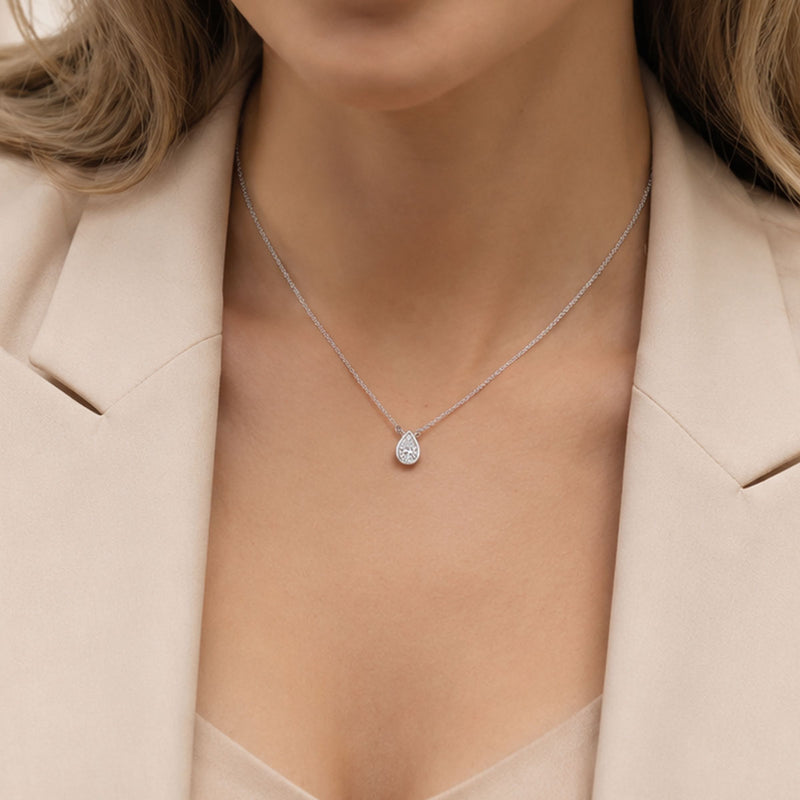 Berry's 18ct White Gold Pear Cut Diamond 0.80ct Rub Over Pendant - Berry's Jewellers
