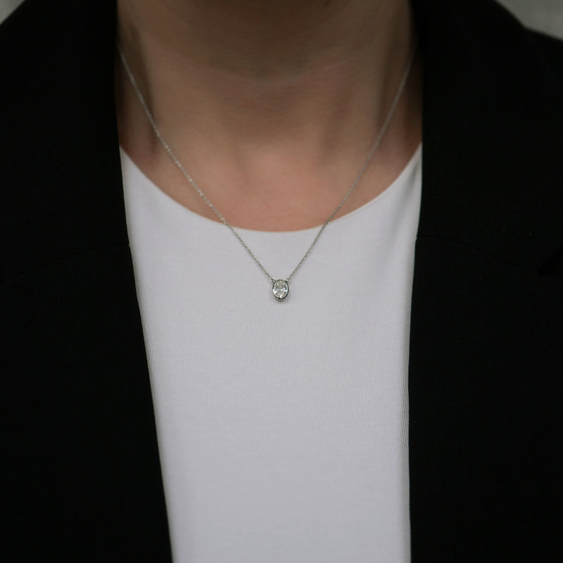 Berry's 18ct White Gold Oval Cut Diamond 0.80ct Rub Over Pendant - Berry's Jewellers