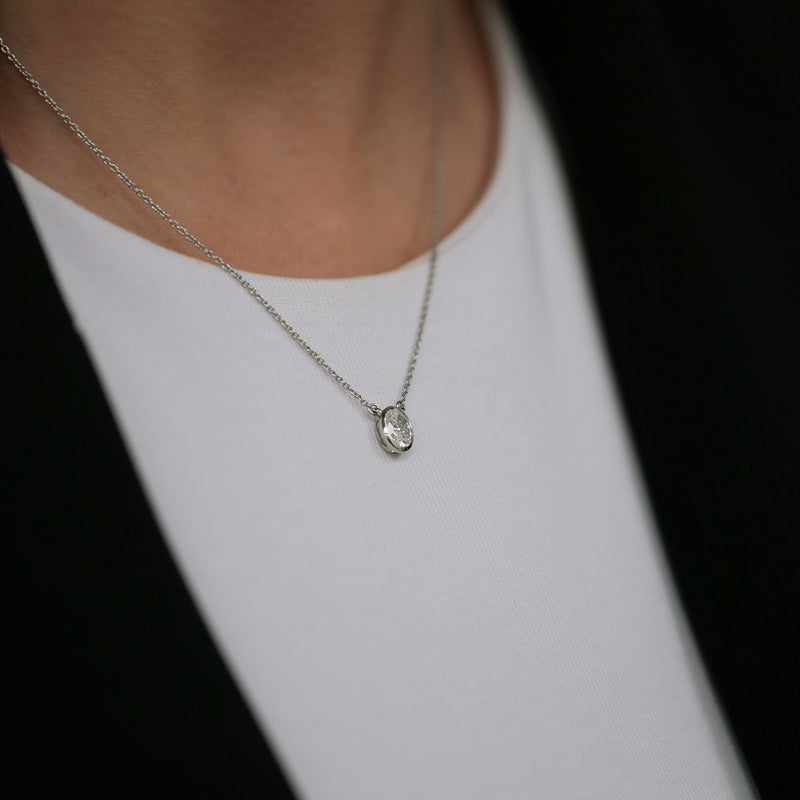 Berry's 18ct White Gold Oval Cut Diamond 0.80ct Rub Over Pendant - Berry's Jewellers