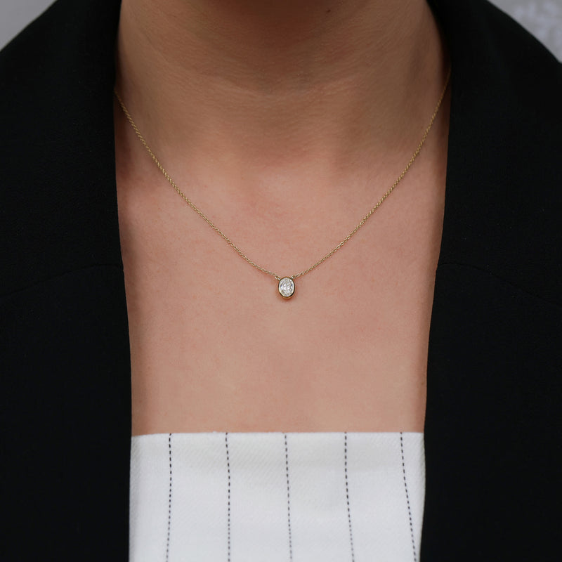 Berry's 18ct Yellow Gold Oval Cut Diamond 0.80ct Rub Over Pendant - Berry's Jewellers