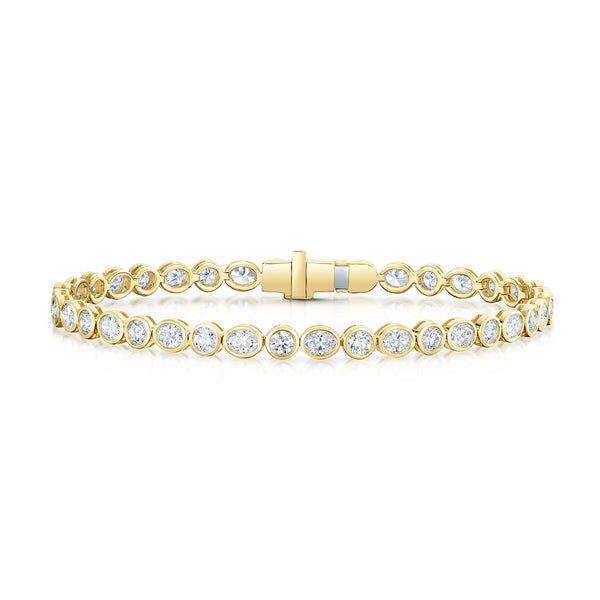 18ct Yellow Gold Oval & Round Brilliant Cut Rubover Set Bracelet