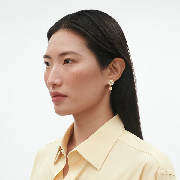 Georg Jensen Daisy 18ct Yellow Gold Plated Silver And White Enamel Drop Earrings - Berry's Jewellers
