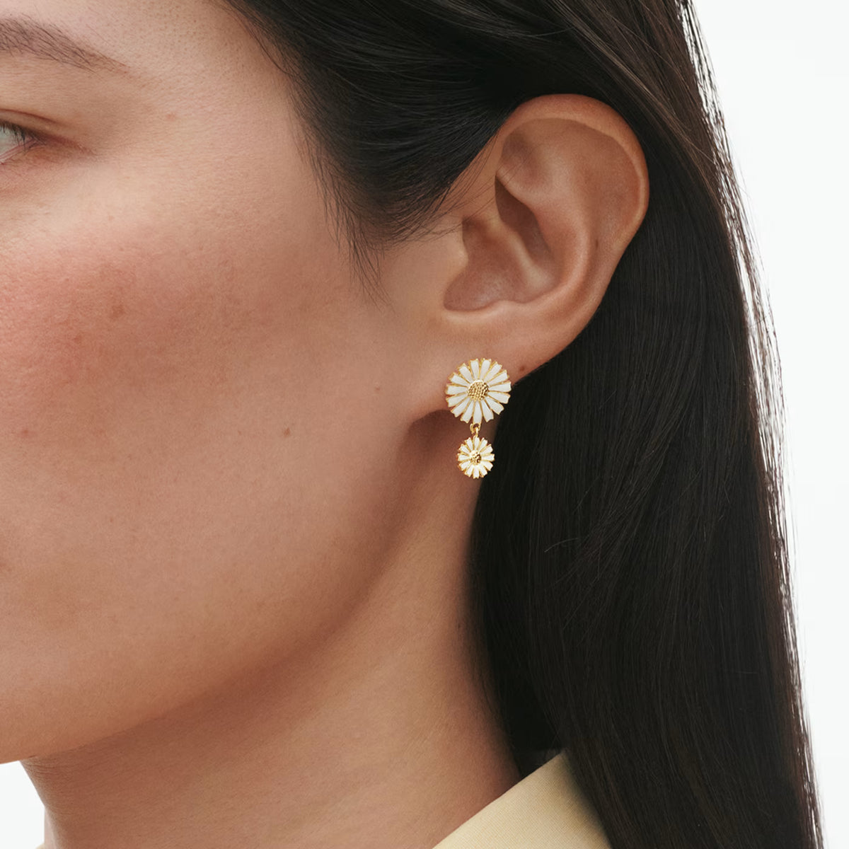 Georg Jensen Daisy 18ct Yellow Gold Plated Silver And White Enamel Drop Earrings - Berry's Jewellers