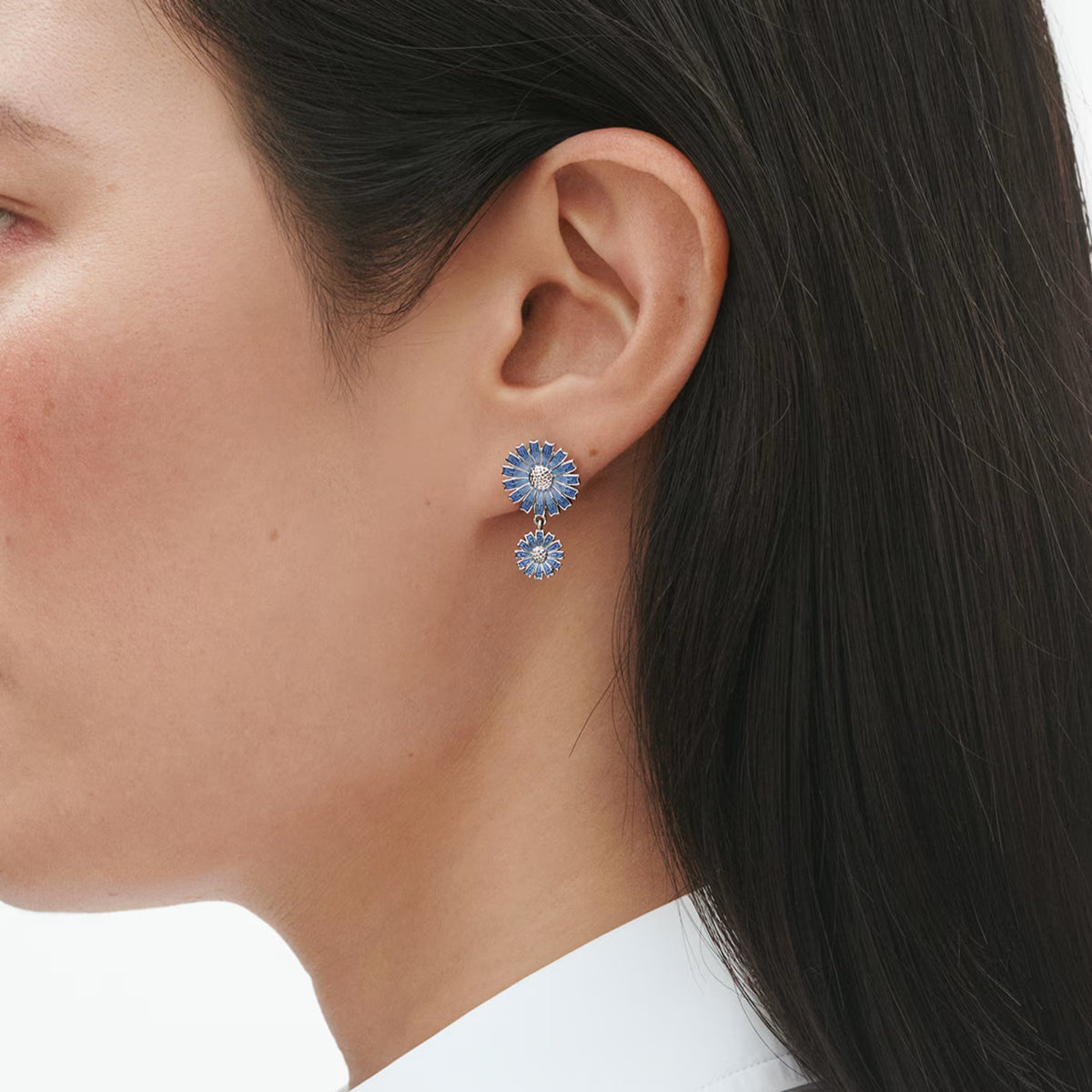 Georg Jensen Daisy Silver And Blue Enamel Double Earrings - Berry's Jewellers