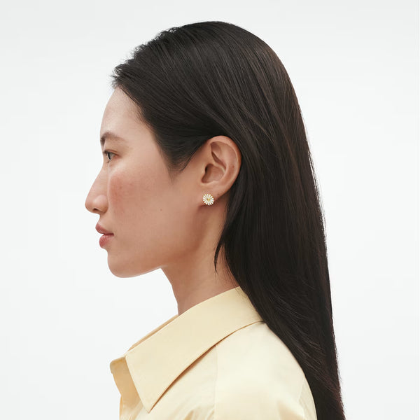 Georg Jensen Daisy 18ct Yellow Gold Plated Sterling Silver & White Enamel Stud Earrings - Berry's Jewellers