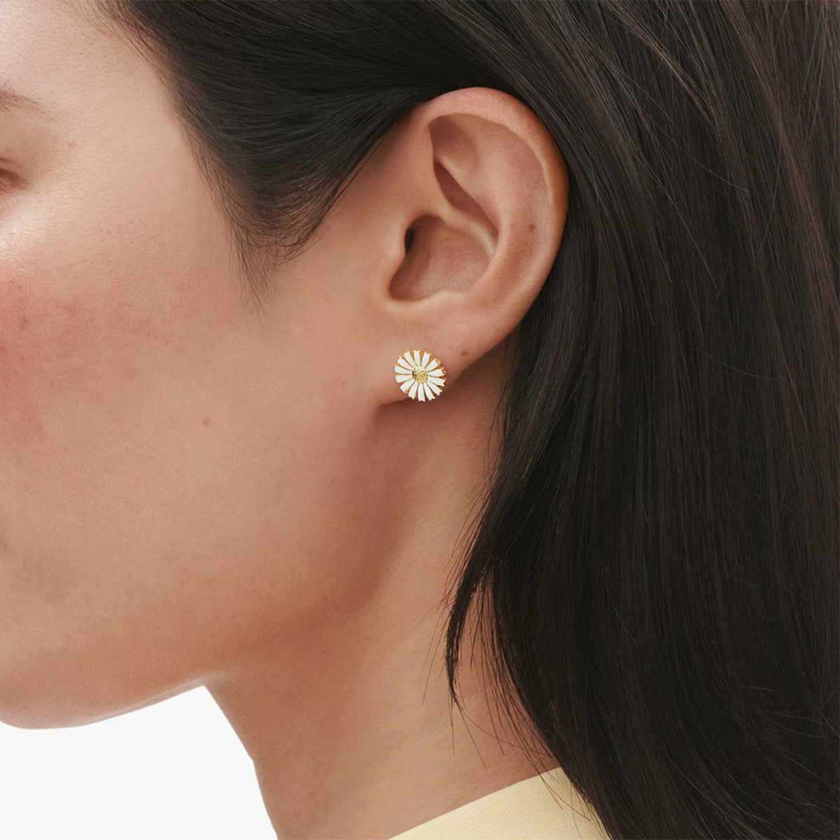 Georg Jensen Daisy 18ct Yellow Gold Plated Sterling Silver & White Enamel Stud Earrings - Berry's Jewellers