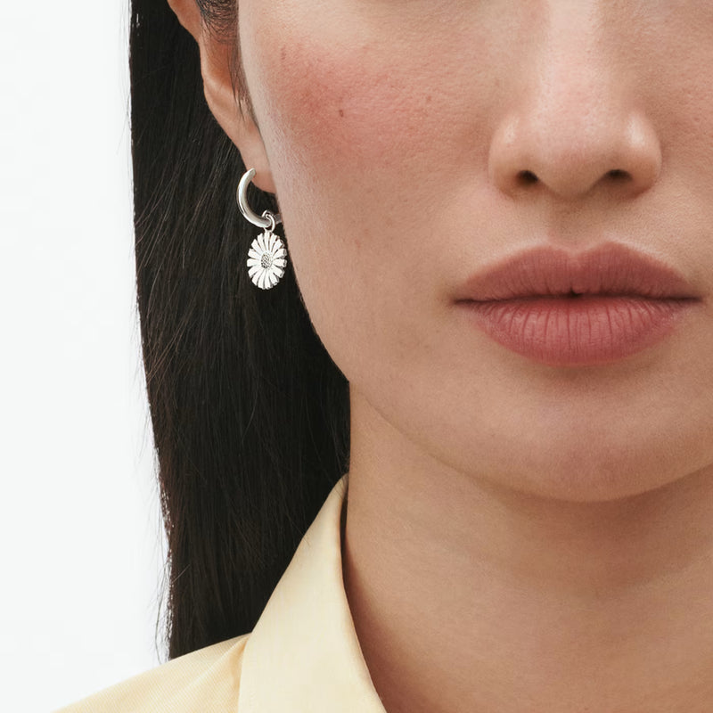 Georg Jensen Daisy Silver And White Enamel Hoop Drop Earrings - Berry's Jewellers